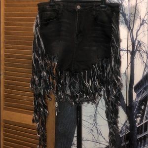 Women’s Fringed Black Denim Shorts